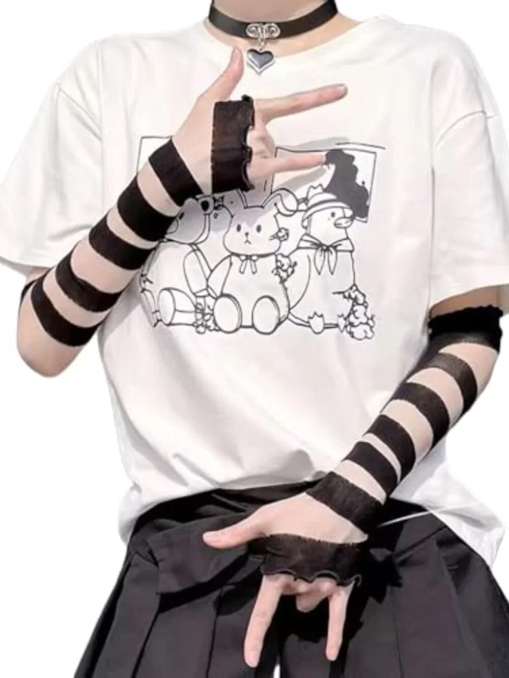 Lace Fingerless Gloves Gothic DIY Strapping Elastic Mesh Punk Arm Warmers